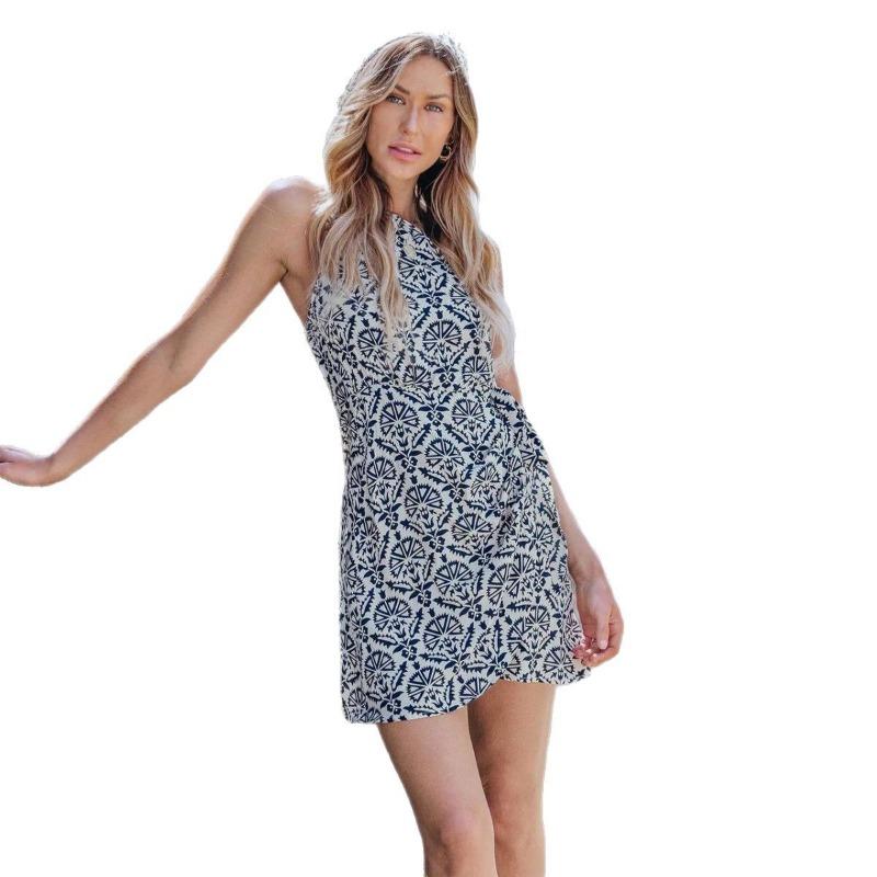 Women's Dress Spring and Summer Casual Printed Off-the-shoulder Dress