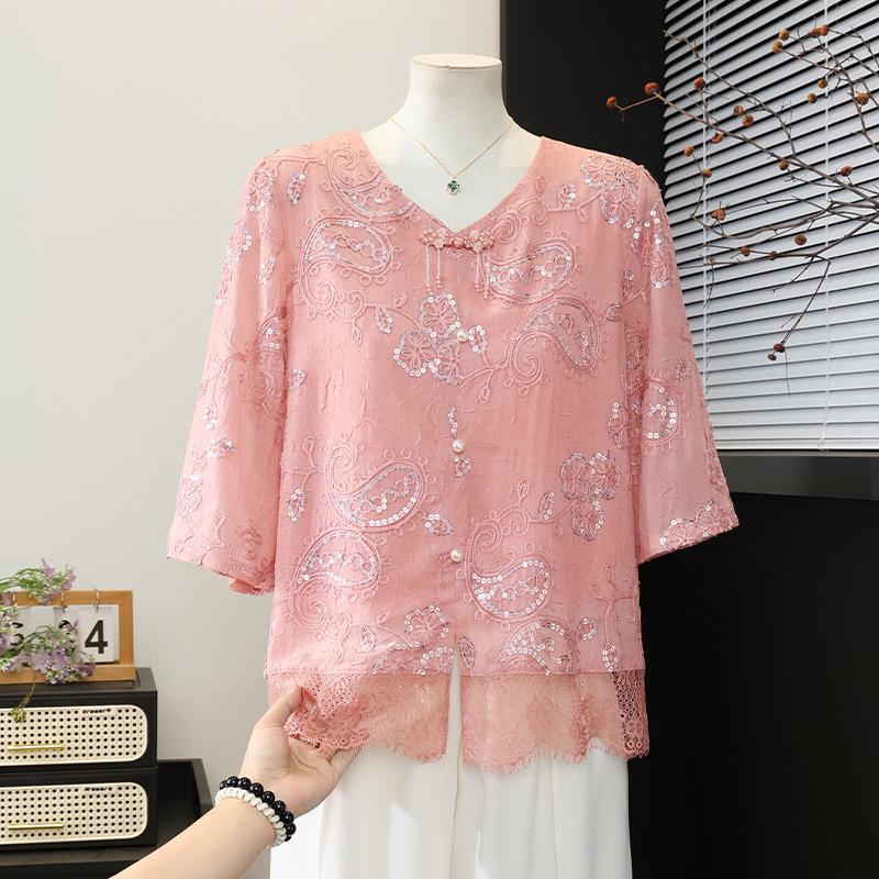 2026 Mom s Summer Chiffon Blouse: New Chinese National Style for Middle-Aged & Elderly Women – Perfect for Mother s Day 4XL