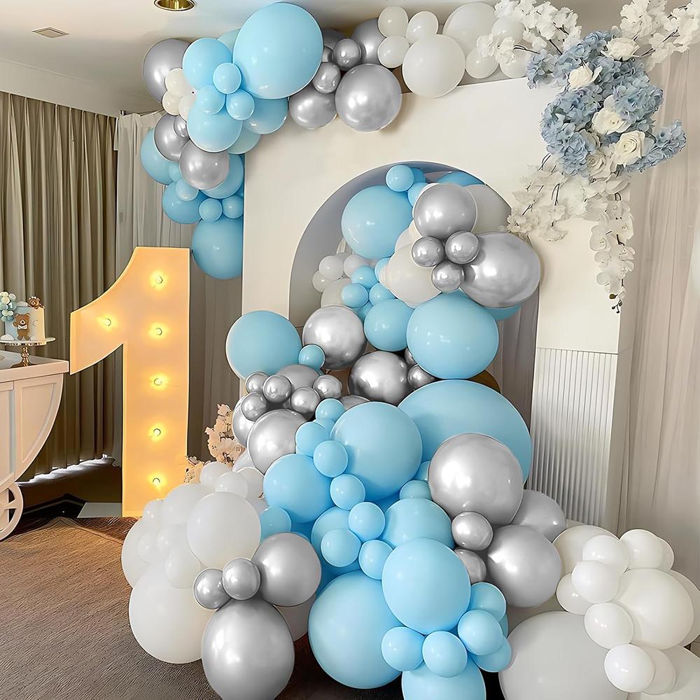 Baby Blue Balloon Arch Kit White Blue Silver Balloons Garland Baby Shower Birtahday Party Wedding Anniversary Decoration Globos