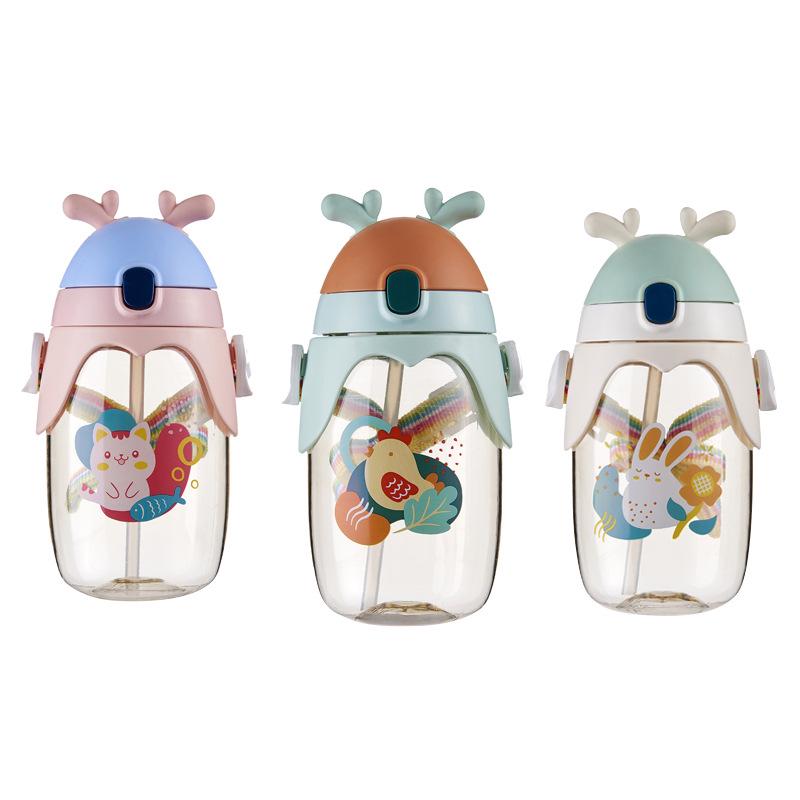 Leak-Proof Cartoon Kids' Straw Water Bottle with Portable Handle
