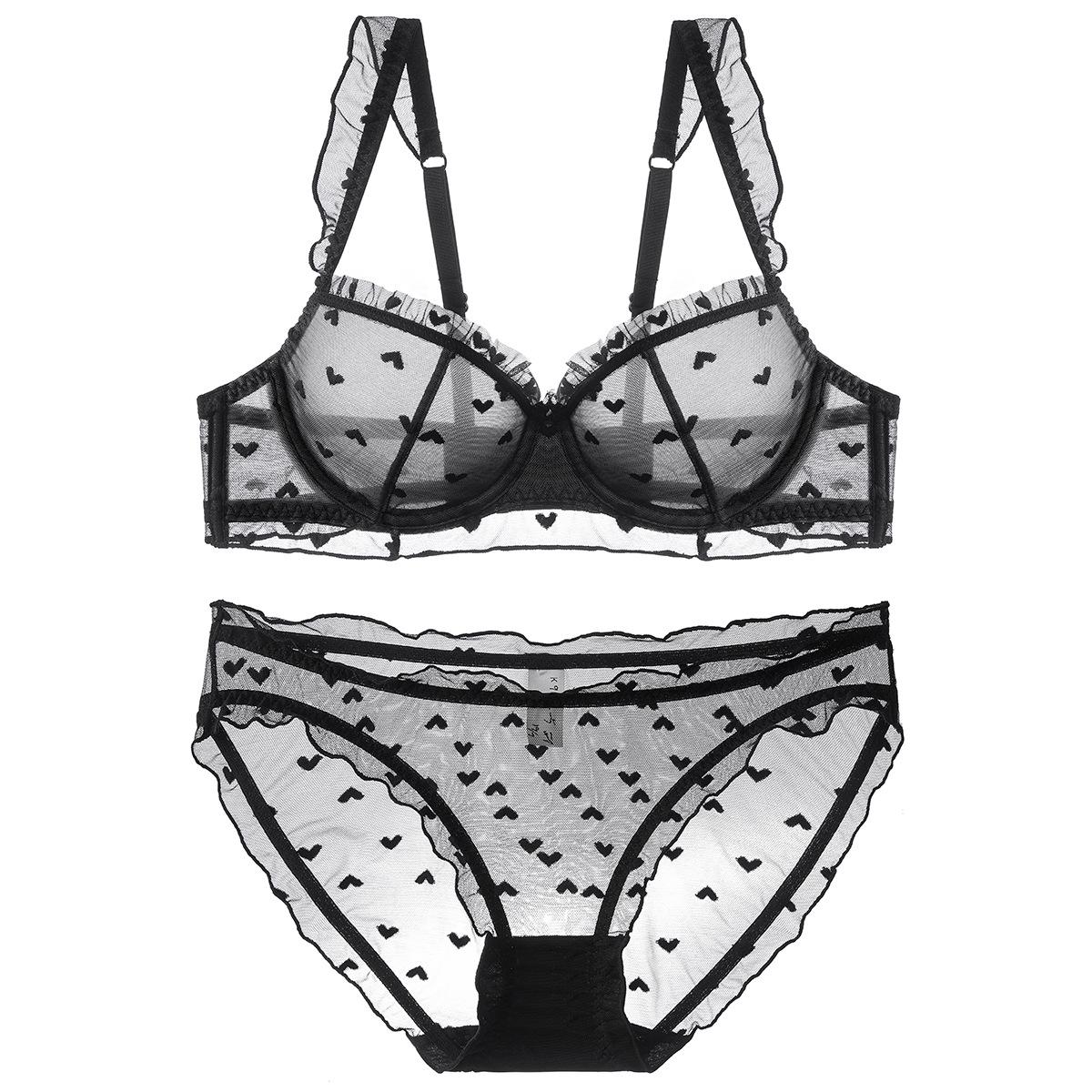 

Літній комплект жіночої білизни з французького мережива: Ультратонкі бюстгальтери, що запобігають провисанню, для великих і малих грудей 70B чорний