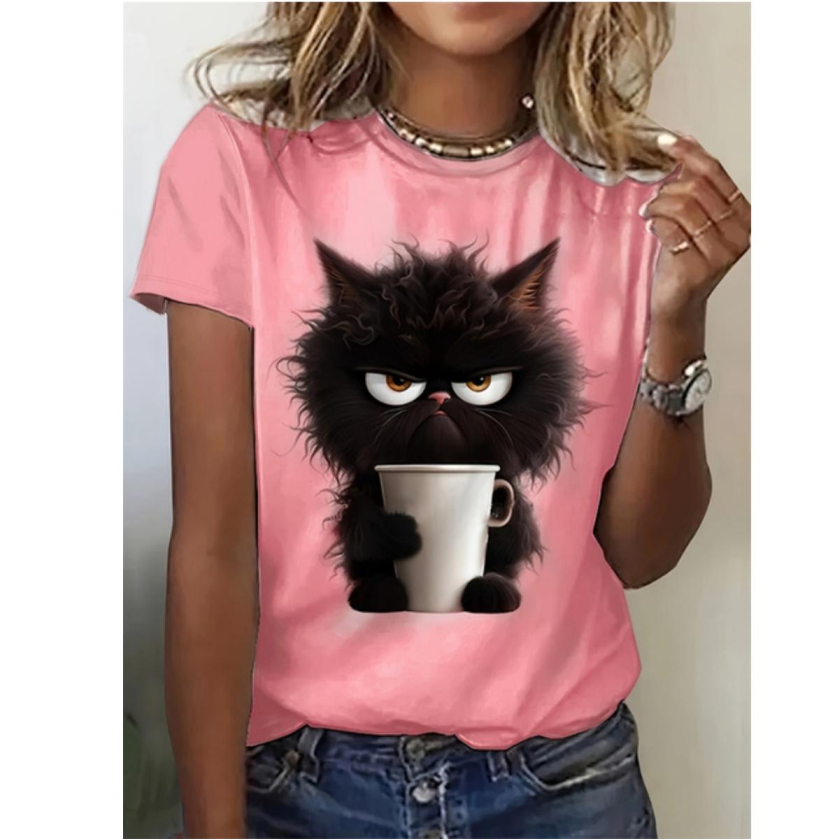 

Жіноча літня футболка з коротким рукавом і кумедним малюнком собаки з круглим вирізом, весна-літо, повсякденна в язана жіноча кофта з короткими рукавами 5XL