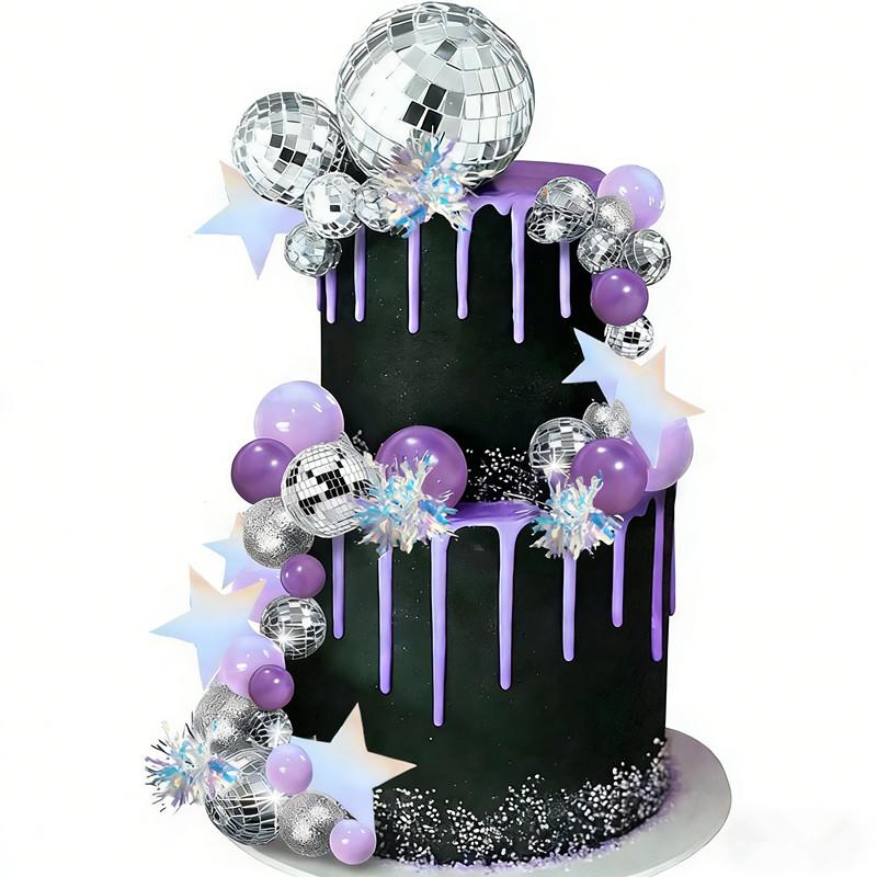 Spiegelkugeln Kuchen Dekorationen Mit Silbernen Sternen Kuchen Topper Für Party Samstag Nacht Zubehör