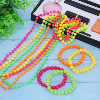 4Pcs 1980s Costume Accessory Set Women Fluorescent Neon Bracelets Necklaces Dress Up Costume Photo Props