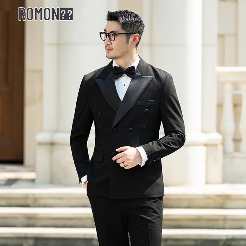 ROMON Men s Black Slim-Fit 3-Piece Suit 3XL