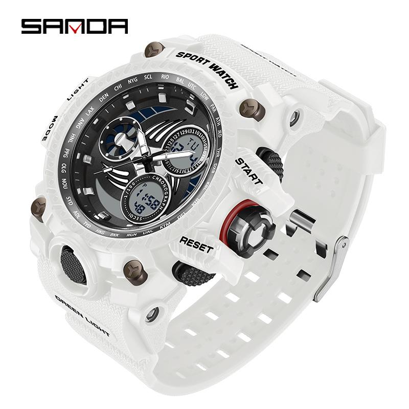 SANDA Nové modely prodávají mladé elektronické hodinky Luminous Waterproof Fashion Větruodolné pánské hodinky s budíkem