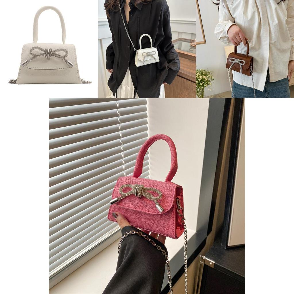 Stylish Mini Square Handbag For Women In Black And Rose Pink With Chain Shoulder Strap