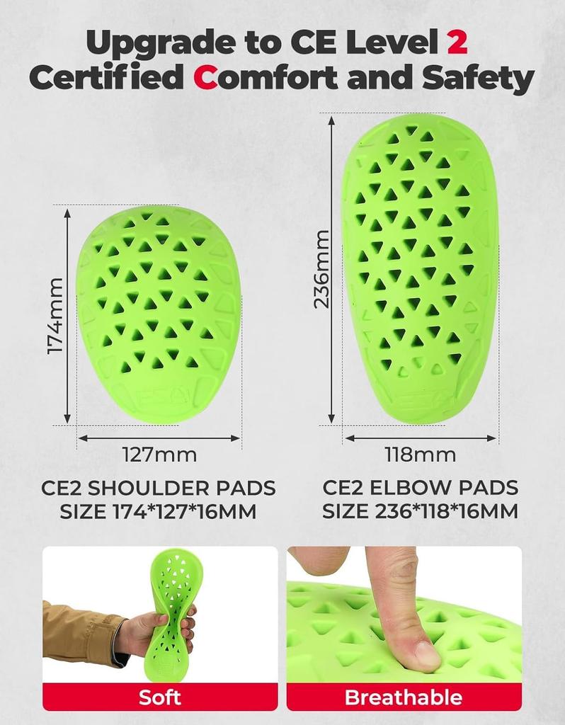 KEMIMOTO Motorcycle and Elbow CE2 Certified Back Impact Compatible with Motorcycle Jackets Back Armor Protector Set of Protectors Spine, Shoulder,