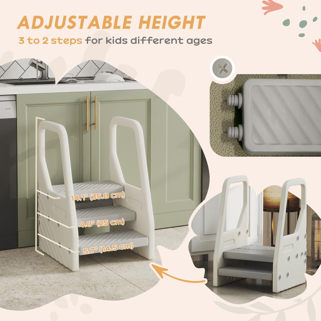 Toddler Step Stool - Adjustable Height with Handle & Non-Slip Foot Pads