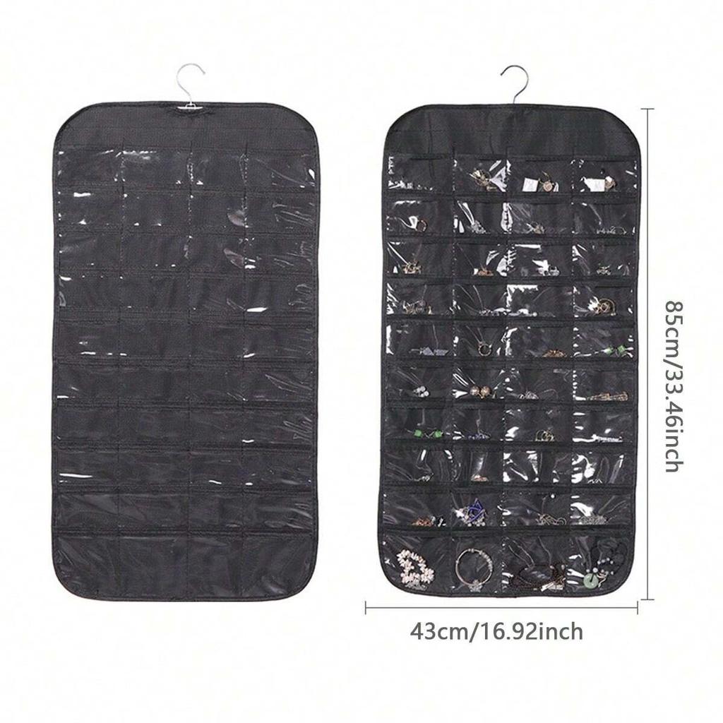 1 Stück-80 Fächer Aufbewahrungstasche Schmuckaufbewahrung Hängende Tasche Ring Halskette Ohrringe Organizer Vlies Doppelseitig Halskette Schmuck Ba