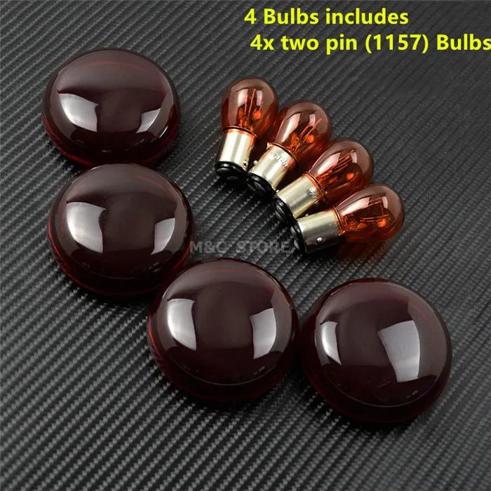 4pcs Turn Signal Light Indicator Lens Cover With Light Bulb For Harley Touring Road King Sportster XL 883 Dyna Softail Heritage