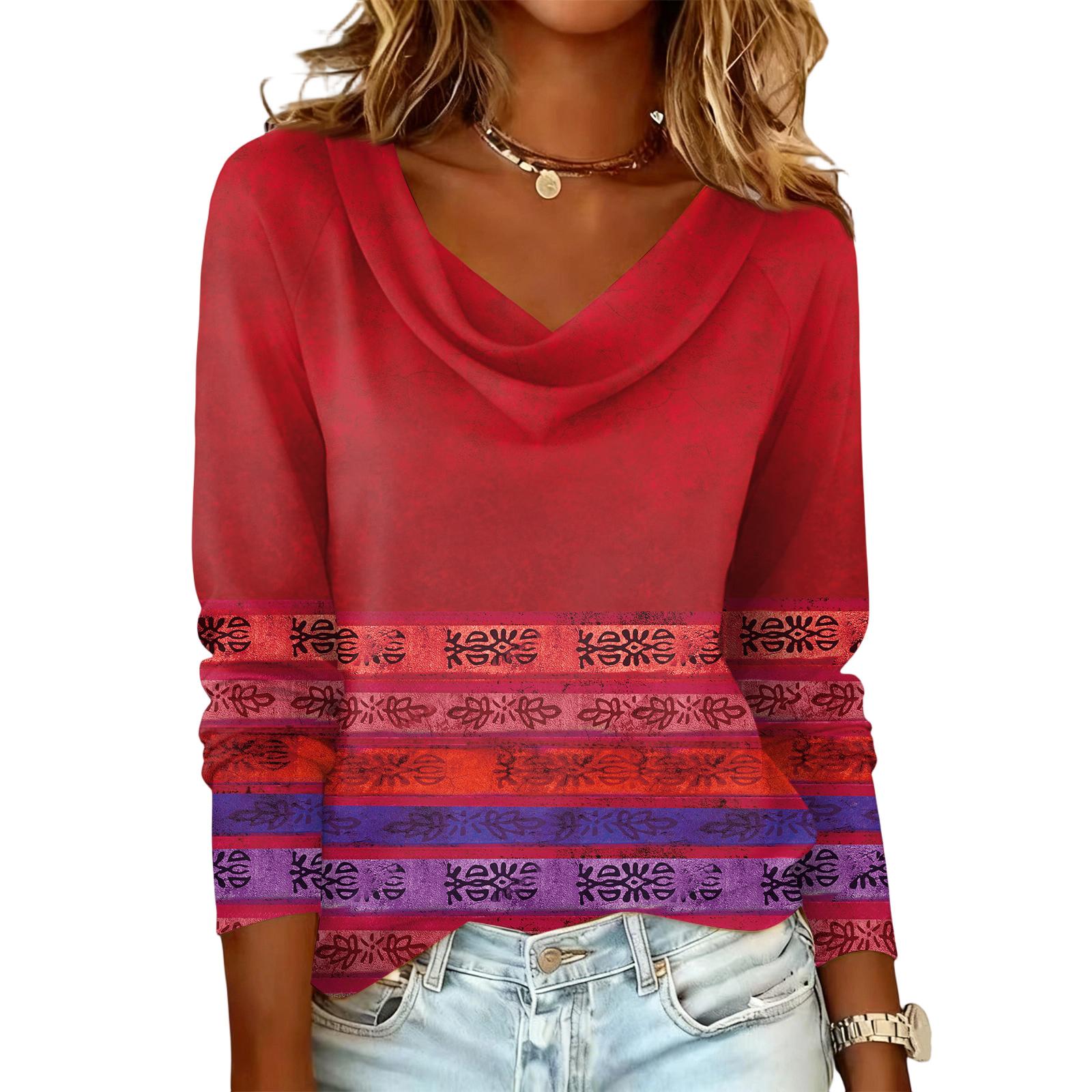 Ladies  Floral Printed Casual And Fashionable Long Sleeved Pullover Top L