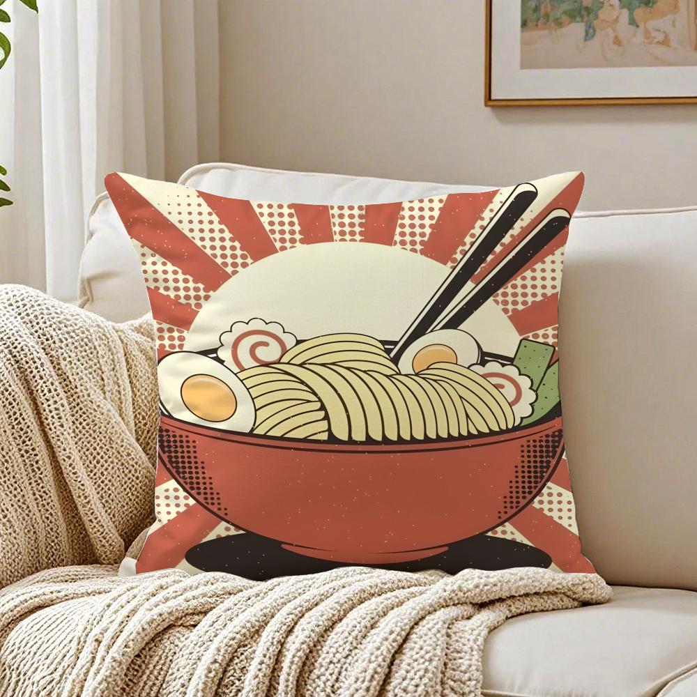 Ramen Pillow Japanese Retro Illustration Cushion Cushion Cover Pillowcase Antidustmite Living Room Sofa Decor Cushion Room