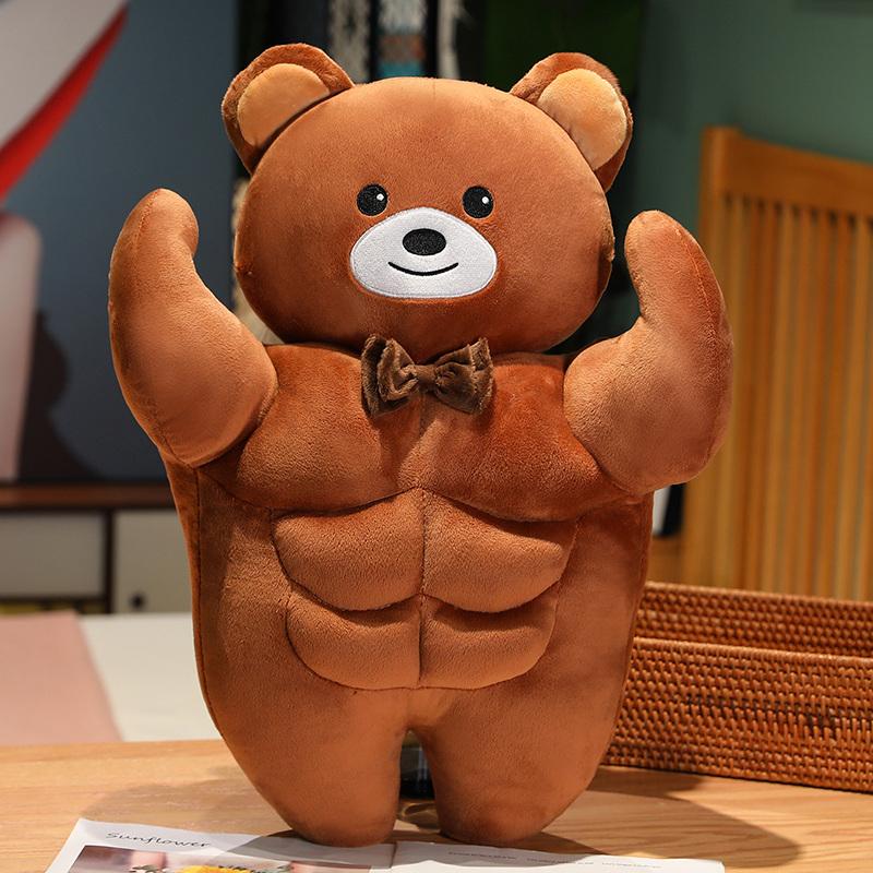 Funny Kawaii Muscle Bear Plush Toy Stuffed Animal Soft Strong Doll Cute Plushies Christmas Gift Present for Children