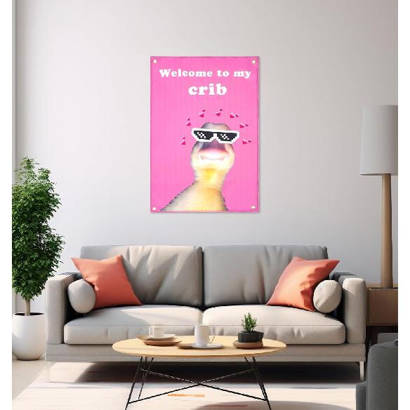 ValueBargain Welcome to My Crib Duck Flag, 2x3 Feet Funny Welcome to My Crib Duck Flag for Bedroom Room Wall Art for Family Dormitory & Living Room,