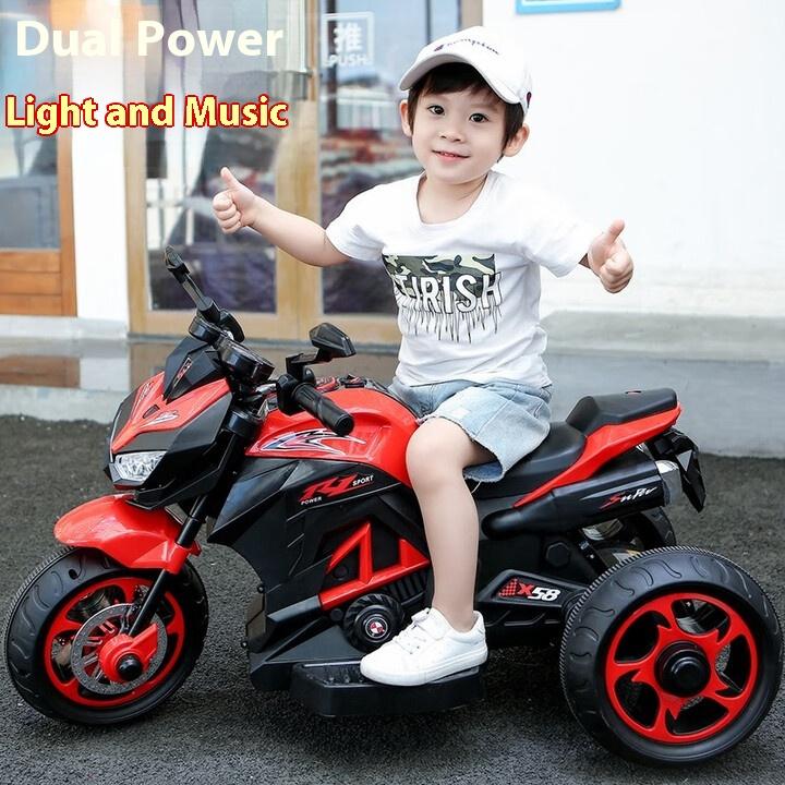 Children's electric motorcycle 1-10 years old boys and girls charging toy battery car baby three-wheeled stroller can seat people