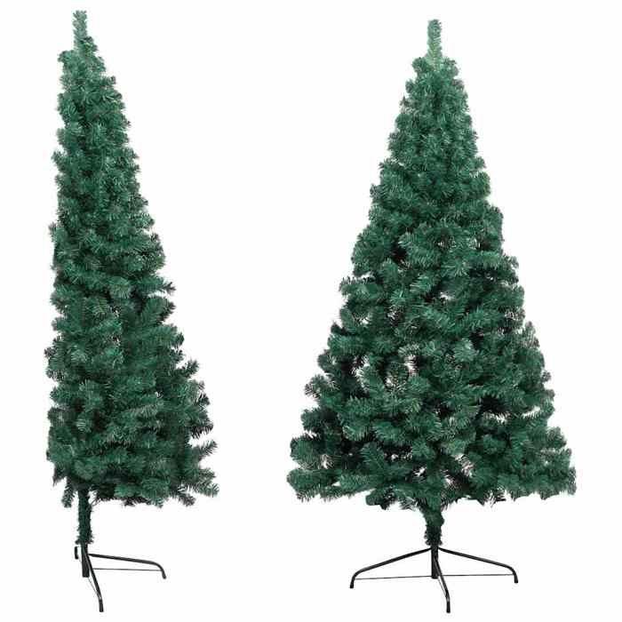 Maison Exclusive - Demi-arbre de Noël artificiel pré-éclairé et boules vert 240 cm