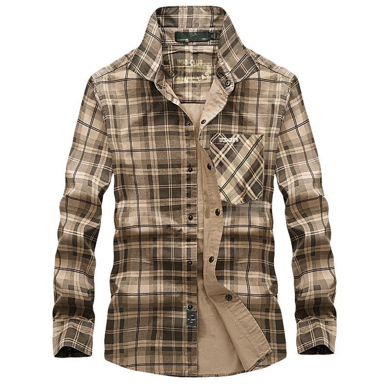 Spring and Autumn Long Sleeve Shirt Men's Youth Plaid Shirt Thin Top Large Size Men's Shirt