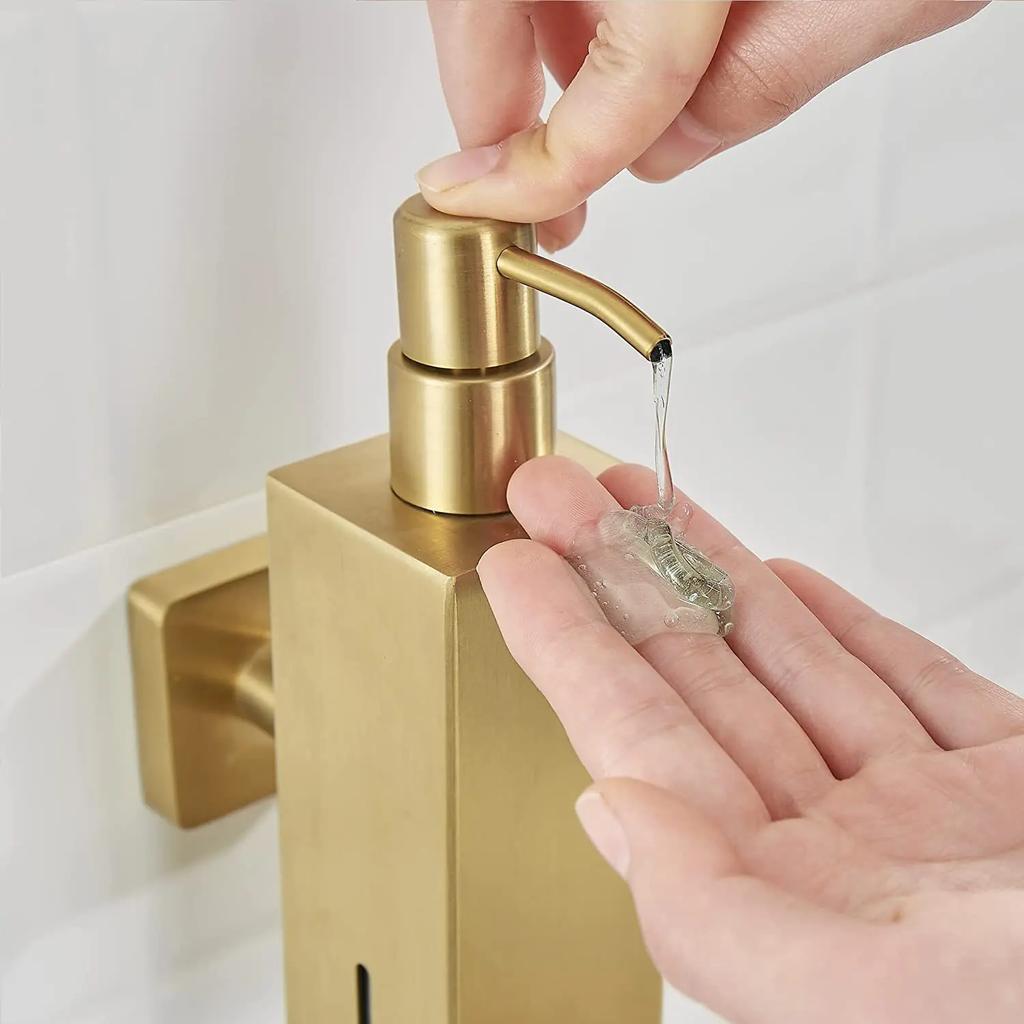 Wall Mounted Soap Dispenser 304 Stainless Steel Brushed Gold Manual Soap Dispenser Hotel Bathroom Liquid Soaps Dispensers