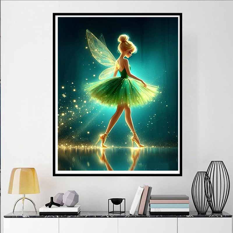 Disney Diamond Painting Tinker Bell Ballet Style Dreamy Art Painting, Diamond Mosaic Cross Stitch Diamond Inlaid Room Decoration Gift