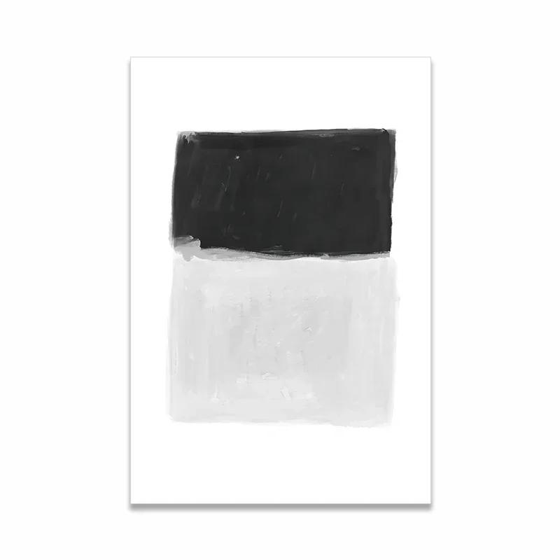 Arte de Parede Minimalista Escandinava Pintura a Óleo Abstrata Moderna Preto e Branco Impressão de Poster Decoração para Casa Quarto Sala de Estar