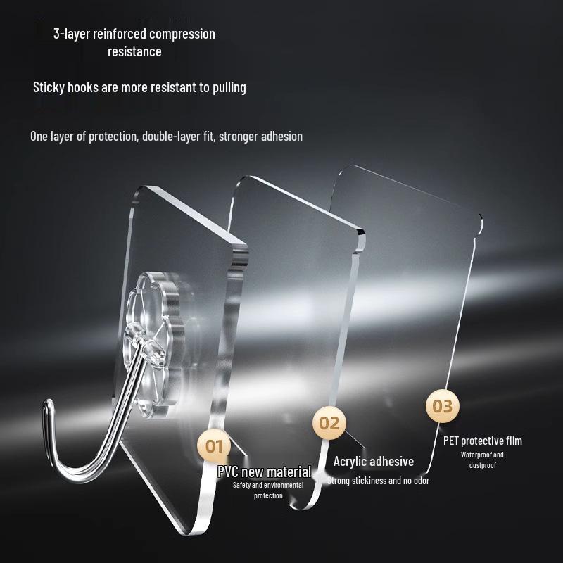 Transparent Traceless Adhesive Hook for Bathroom & Kitchen - Strong Load-Bearing, Punch-Free Fastener