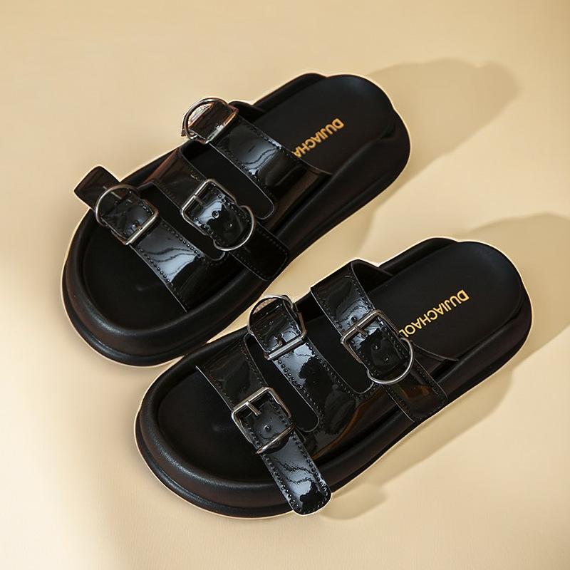 

Korean-style Simple Flip-flops for Women, 2025 New Summer Fashion and Versatile Sponge Cake Thick-soled Beach Shoes for Women 35 чёрный