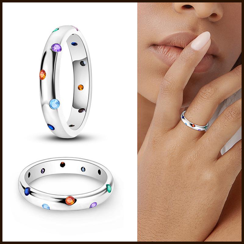 Rings 925 Silver Star Moon Colorful Sparkling Zircon Simple Rings For Women Exquisite Wedding Engagement Birthday Jewelry Gifts