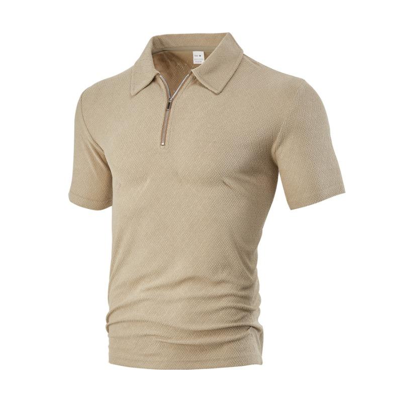 Mens Textured Fabric Half Zip Short Sleeve Polo Shirt