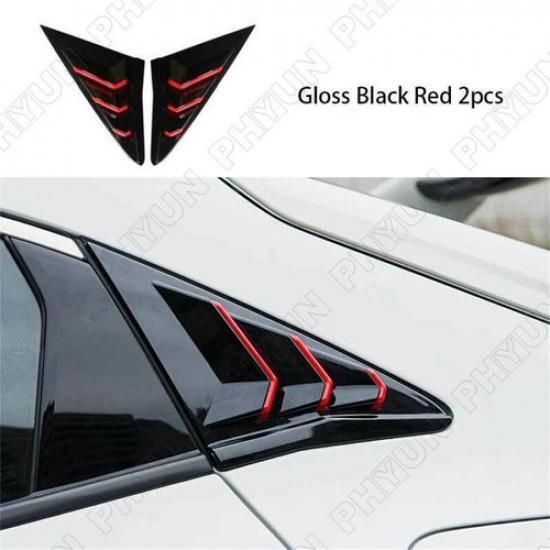 Pair Side Air Vent Window Louver Cover Black+Red For Honda Civic Hatchback 16-21