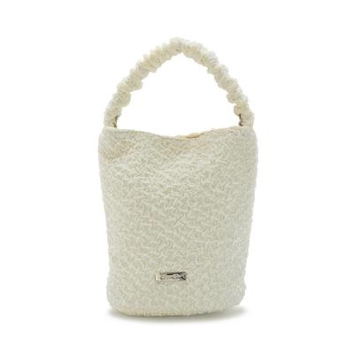 [Barcos Blue] Gathered Design Shoulder BagMini Bag, Crossbody2-Way, with Chain, White