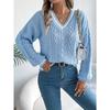 Autumn and Winter V-neck Twist Lantern Long Sleeved Pullover Sweater Women Loose Stripe Tops Ladies Fashion Elegant Casual Office Women's Clothing