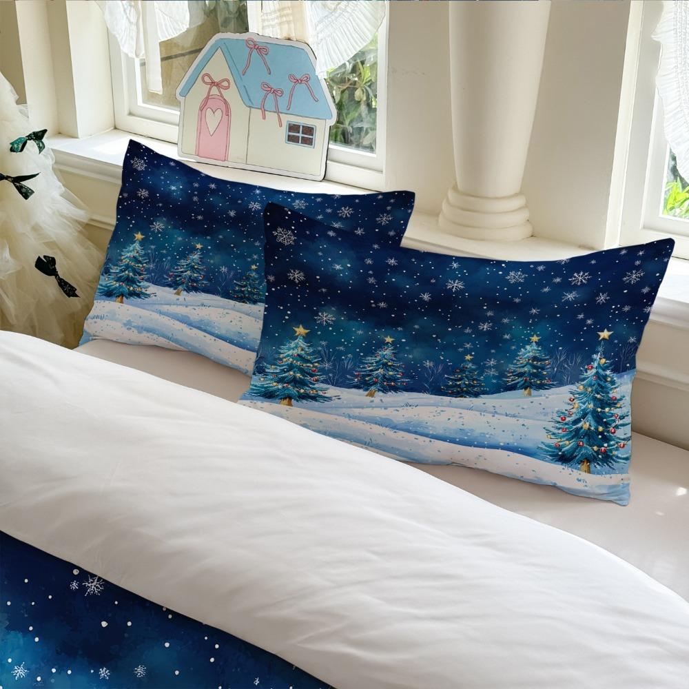 3pcs Blue Bedding Set Snowflakes Print Cozy Soft Duvet Cover King Queen Twin Size for Home Bedroom Decor New Year Christmas Gift
