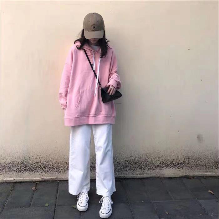 2025 Autumn Women's Korean Style Thin Long Sleeve Hoodie - Solid Color, Versatile, Mid-Length, Loose Fit.