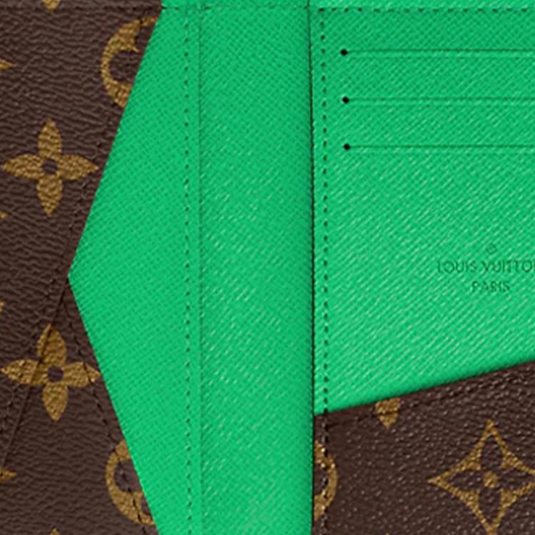 Louis Vuitton Pocket Organizer Series Monogram Canvas Color Block Design Coated Canvas And Leather Wallet Men Wallet Brown Mint-Green M81536