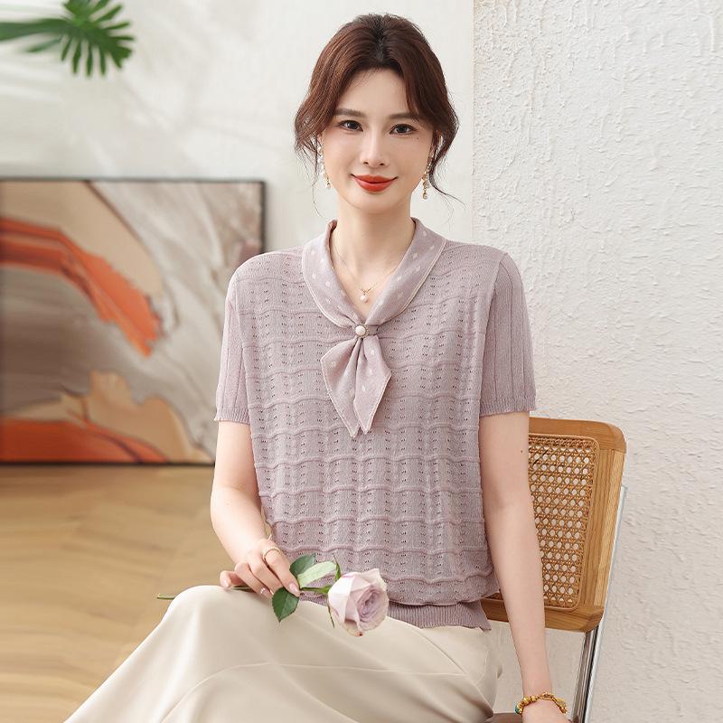 Mom's Summer Chic Ice Silk Short-Sleeve T-Shirt - 2026 Style for Middle-Aged & Elderly Women's Fashion