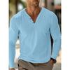 Men's Cotton Linen V-neck Button Solid Color Long-sleeved T-shirt Autumn Casual Versatile Comfortable Top