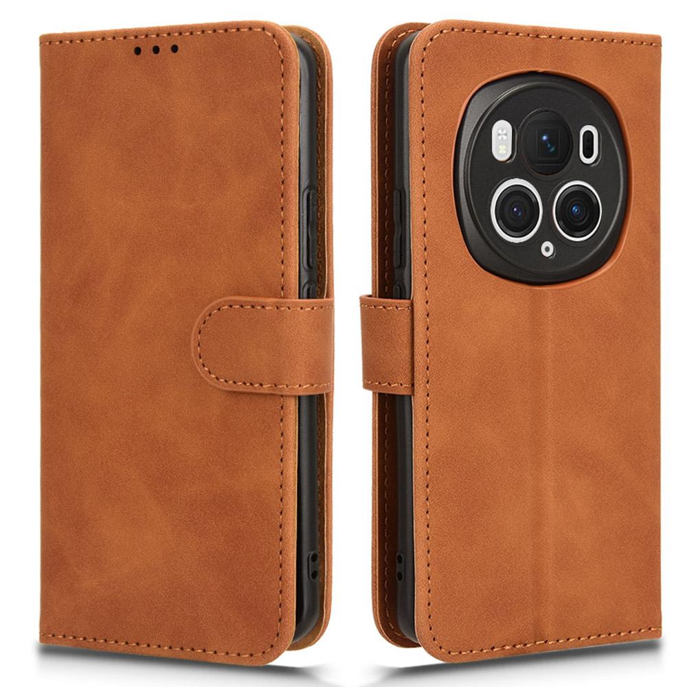 

For Honor Magic6 Pro 5G Skin-touch Leather Case Wallet Folio Flip Phone Cover Brown