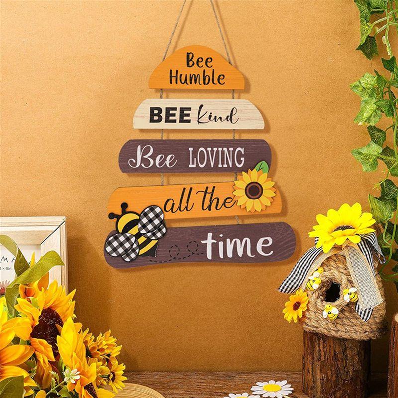 AEE4-Type Home Door Decoration, Bee Kindness Bee Happy Thanksgiving Bee Welcome Sign Front Door Decoration