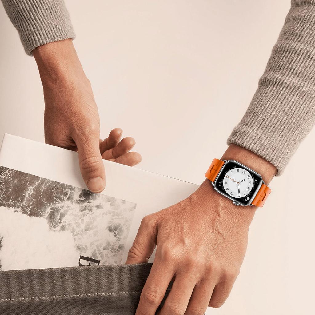 Original Soft Rubber Strap for Apple Watch Band 49mm 45mm 41mm 44mm 42mm 38mm Metal Buckle Bracelet for IWatch