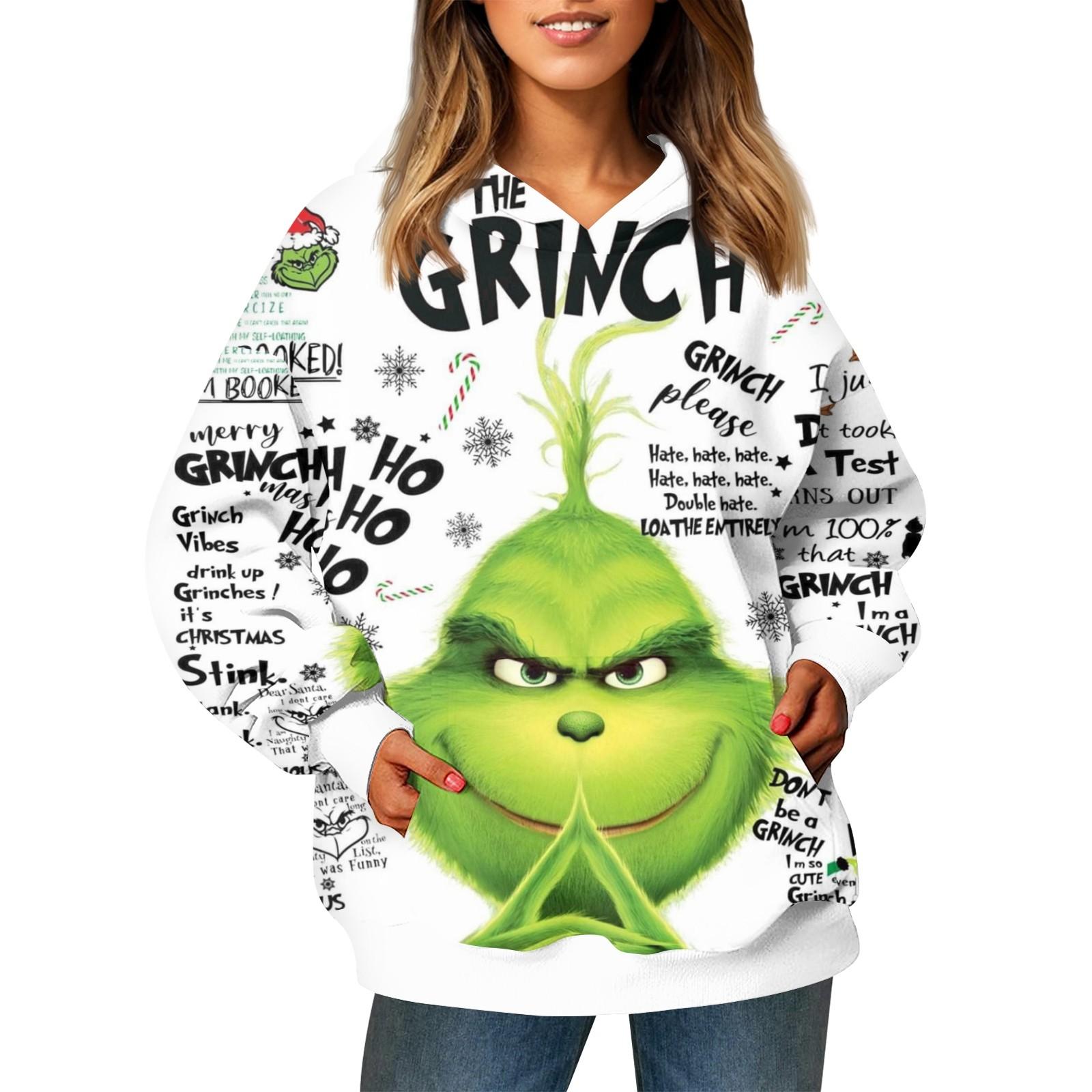 

Женский модный свитер с длинными рукавами и рождественским принтом, с капюшоном и карманом XXXL белый