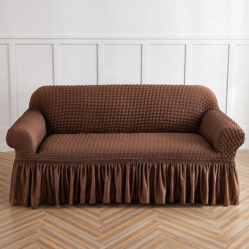 Bubble Gauze Sofa Cover with Skirt Hem All Inclusive Elastic Dust Cover for Living Room Anti Slip Furniture Protection Slipcover