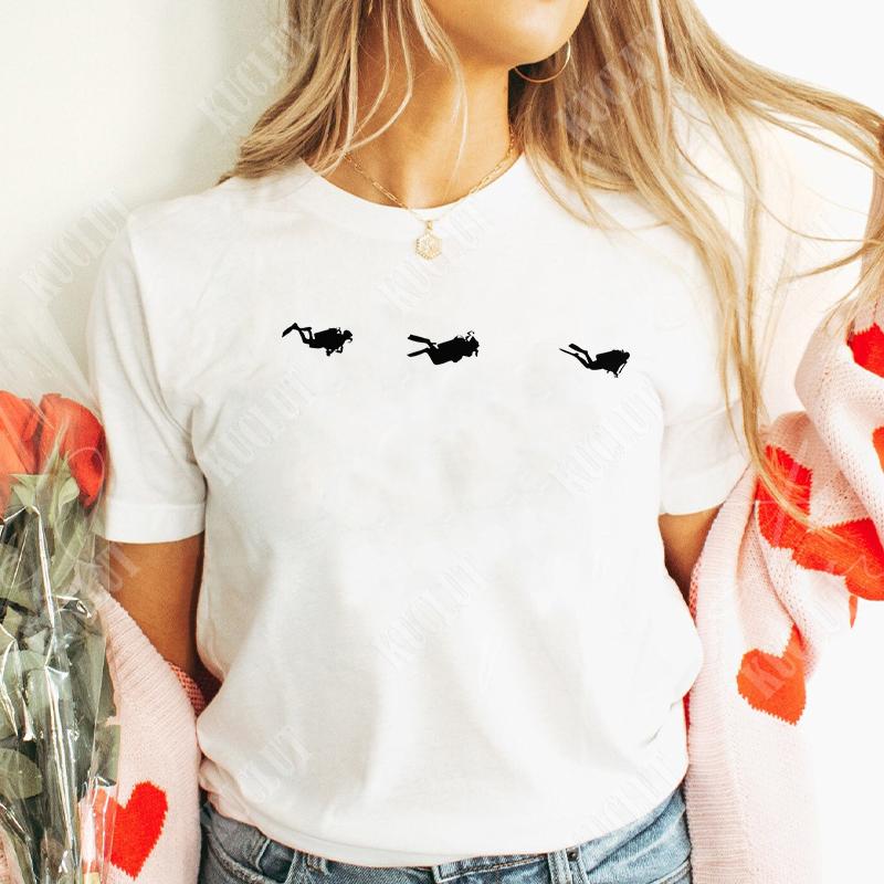 Divertente Stampa Grafica Subacqueo T Shirt Subacqueo Top Moda Girocollo Manica Corta Taglie Forti Donna T-Shirt