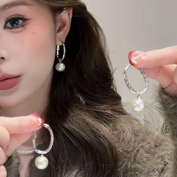 New threaded oval plain ring pearl earrings, two wear high-end elegant temperament versatile ear buckles