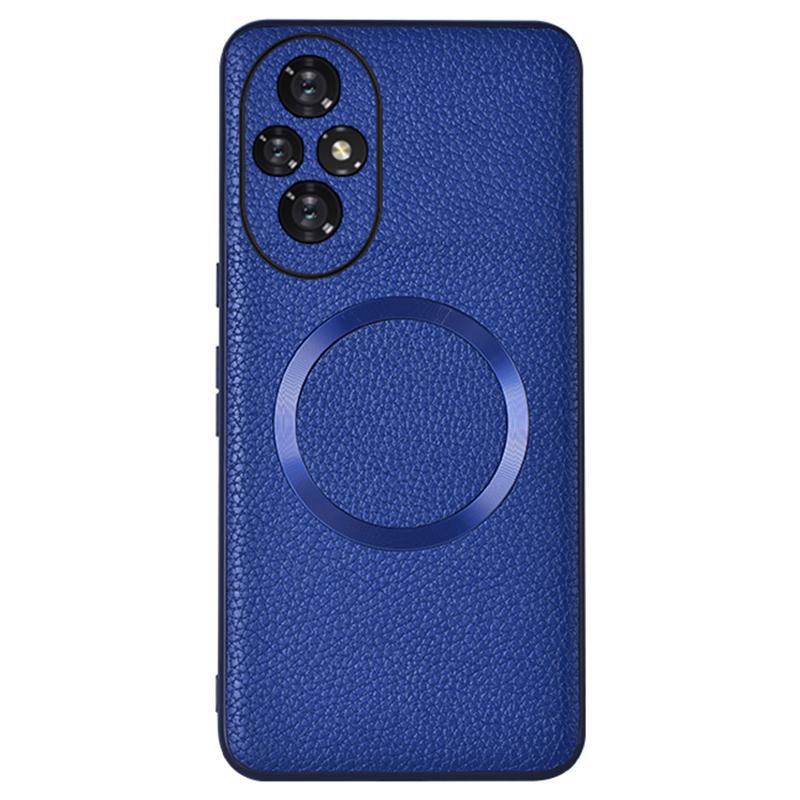 

For Honor 200 5G Magnetic Case Litchi Texture PU Leather+TPU Phone Cover Blue
