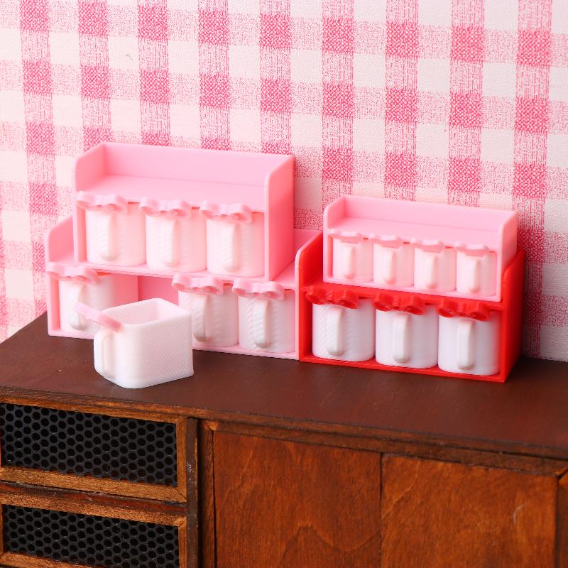 1/12 Dollhouse Mini Cartoon Seasoning Jar Model Dollhouse Kitchen Decoration Dolls House Scene Accessories Pretend Play Toys