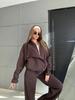 1116 European and American autumn and winter women's clothing trend fashion casual solid color breasted zipper jacket straight trousers set