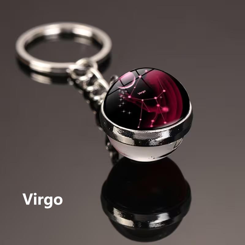 12 Constellations Luminous Car Keychain Glass Ball Zodiac Key Ring Starry Sky Pendant