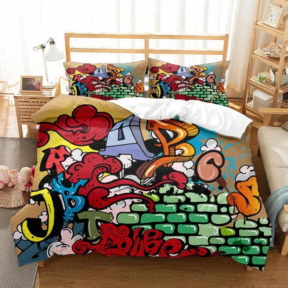 

Hipie Grafiti Beding Set For Bedrom Soft Modern Bedspreads Comefortable Children Kids Soft Duvet Cover Comfortable Quilt Cover And Pilowcase 120*200cm Single