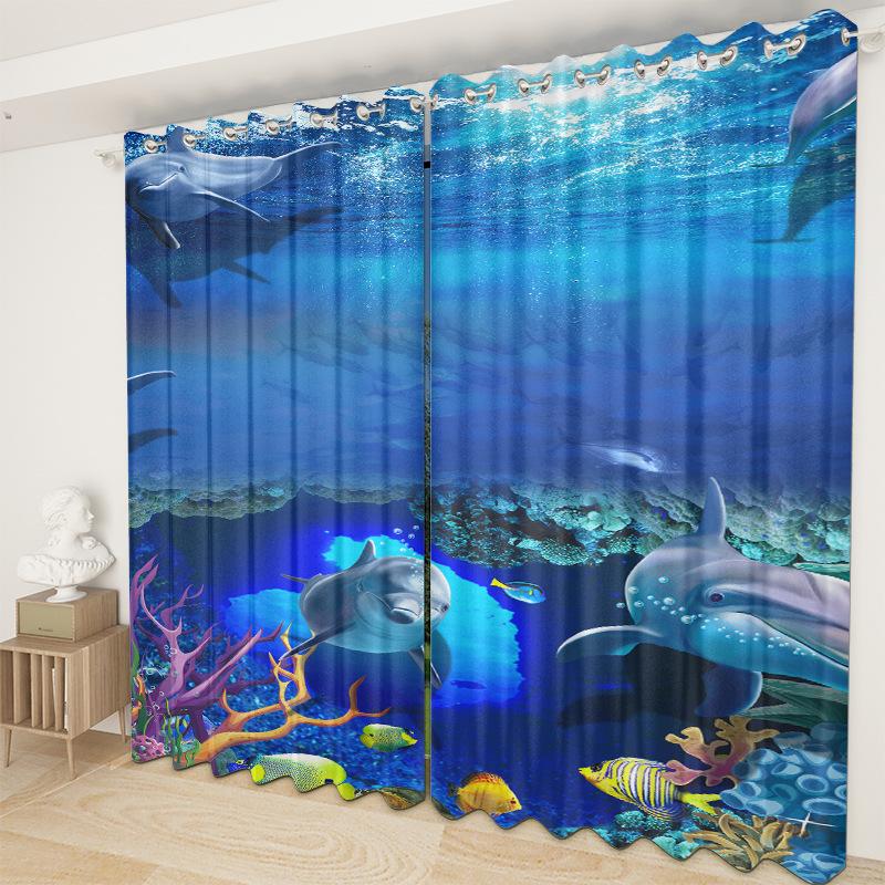 Ocean Curtain Bedroom Living Room Balcony Blackout Curtain Office Hotel Insulation Curtain